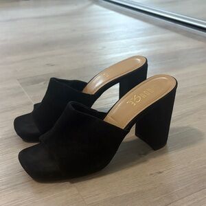 Rouge Black Suede Block Heel Mules